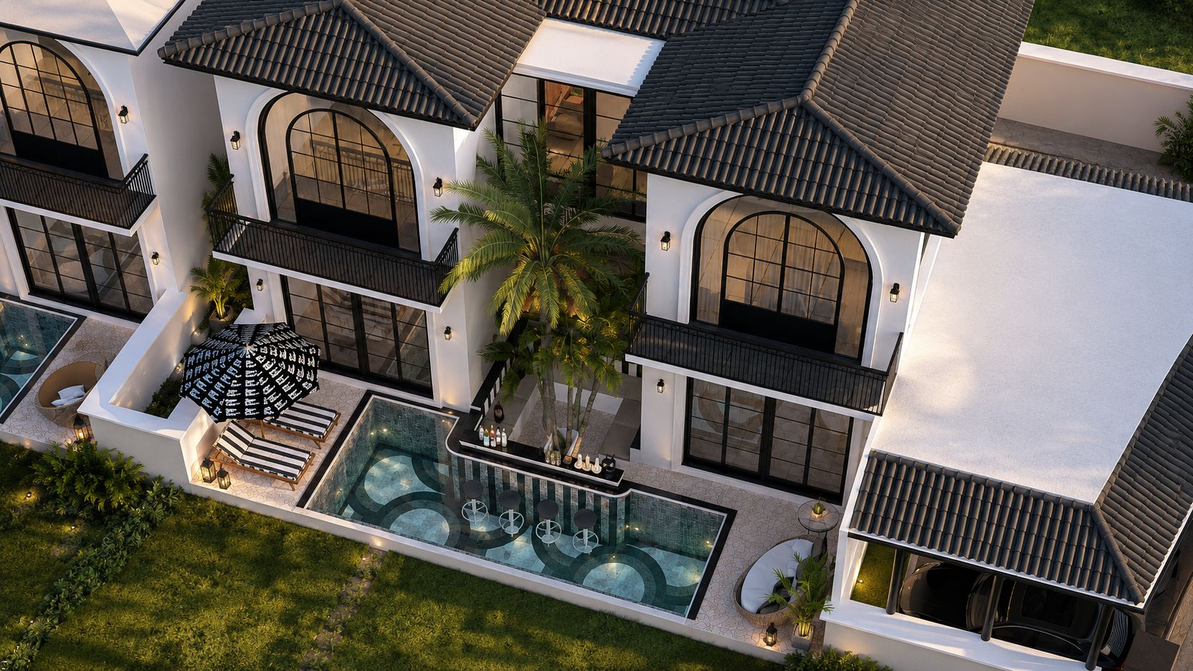 Top Elevation View of Villa Courtyard and Private Pool